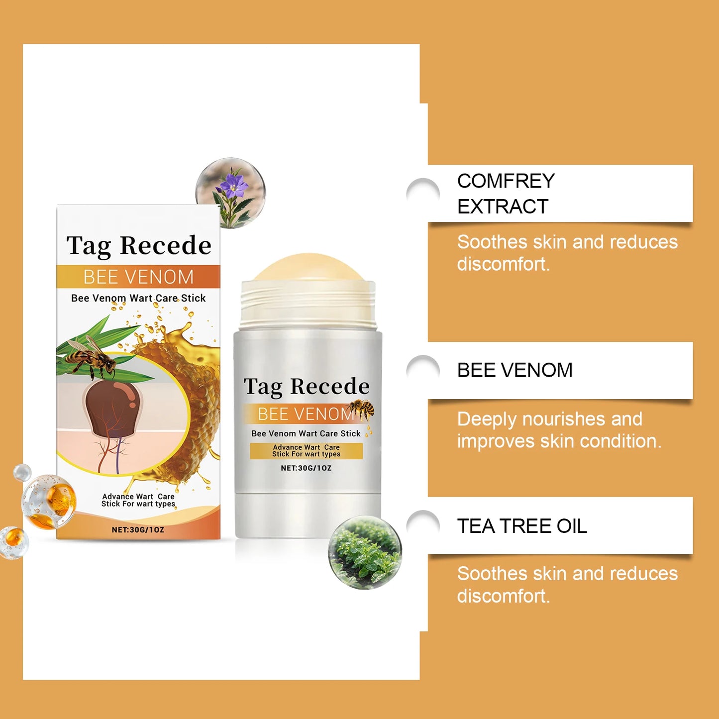 Bee venom care stick, helps reduce pimples, exfoliating cream, delicate skin-friendly, nourishing, moisturizing, gentle daily cleansing,