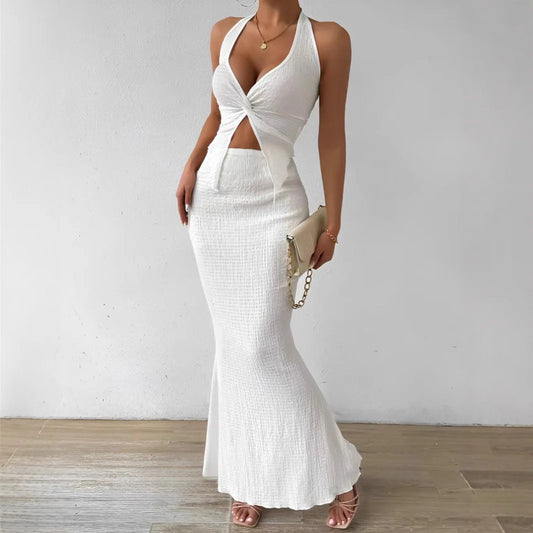 ✨ Elegant & Sexy Summer/Fall Two-Piece Set – Halter Top & Long Skirt 2025